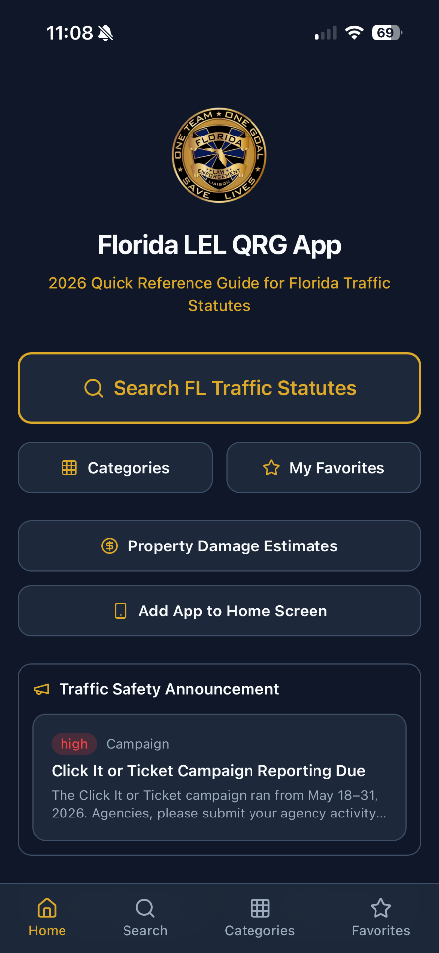 Florida Quick Reference Guide (QRG) Web App mobile screenshot