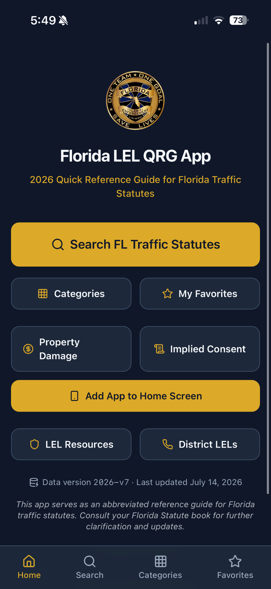 Florida Quick Reference Guide (QRG) Web App mobile screenshot